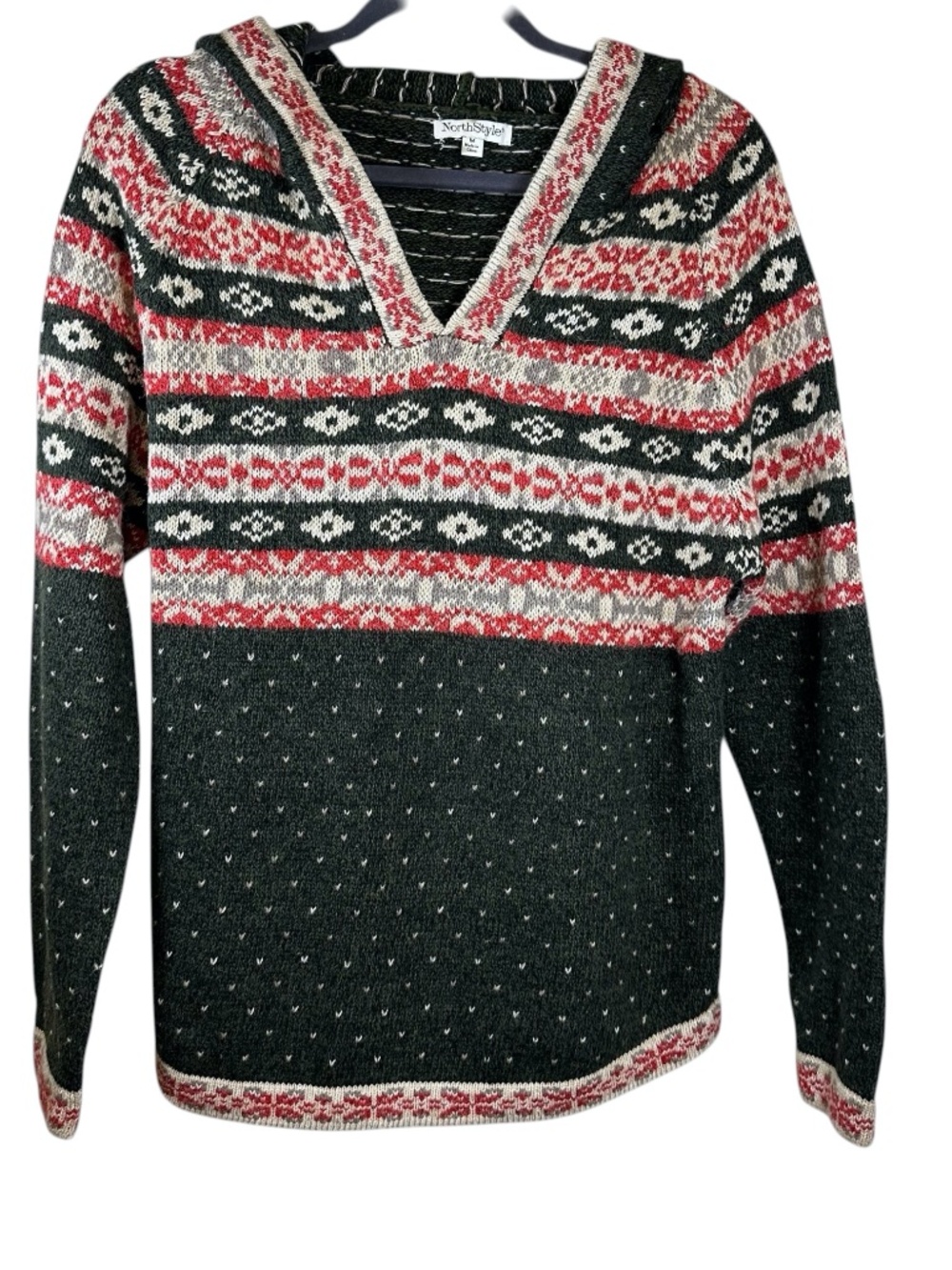 NorthStyle Fair Isle Nordic Hooded Pullover Sweater Women’s M Oversized